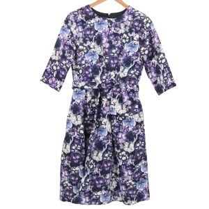 Carolina Herrera Floral Jacquard Dress Womens Size 6 Purple Silk Cotton Designer